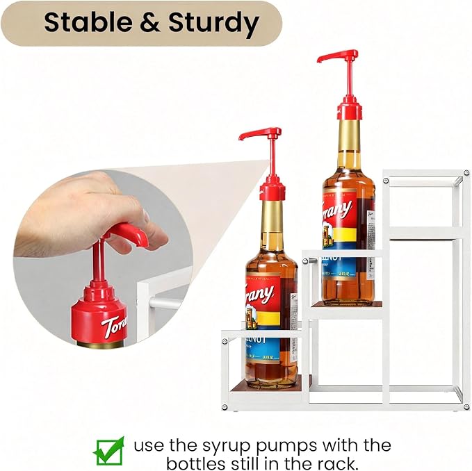 THYGIFTREE Coffee Syrup Rack Organizer 3-Tier 12 Syrup Bottles Holder Stand - Image 4