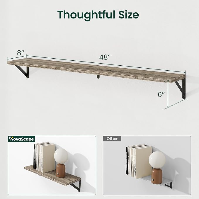 Floating Shelves 8 Inch Deep, 48W x 8D Wall Shelf Set of 2, 70 lbs Heavy Duty - Image 3