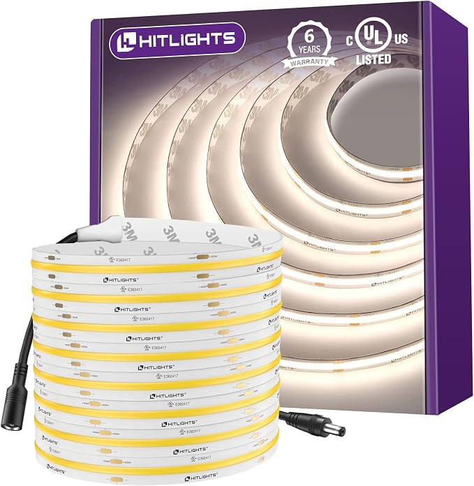 HitLights COB LED Strip Lights Neutral White 4000K, 16.4ft Premium High Density by HitLights