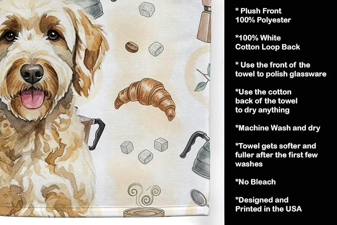 Caroline's Treasures Labradoodle Coffee Bar Kitchen Towel Velour Plush Front - Image 4