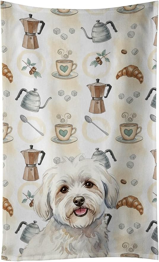 Caroline's Treasures Coton de Tulear Coffee Bar Kitchen Towel Velour Plush by CarolinesTreasures