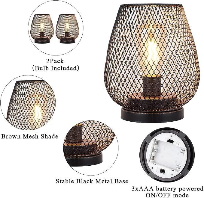 JHY DESIGN Set of 2 Metal Cage LED Lantern Battery Powered Cordless Accent Light - Image 8