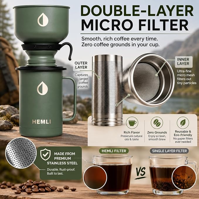 16 oz Pour Over Camping Coffee Maker Set– Vacuum Insulated Mug - Image 3
