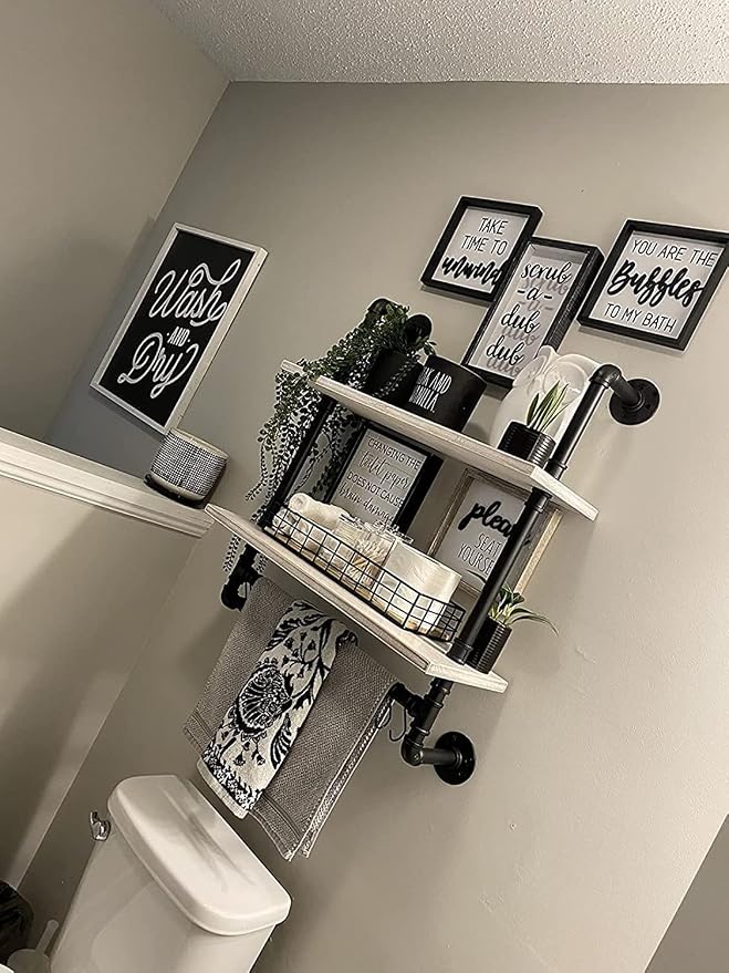 ROGMARS White Floating Shelves for Wall Bathroom 24 Inch, Industrial Pipe - Image 4