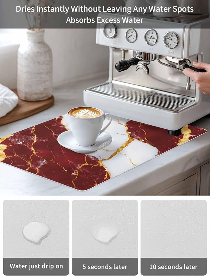 Red Marble Coffee Mat Gold Foil Modern Abstract Minimalist Art Absorbent Bar Mat - Image 6