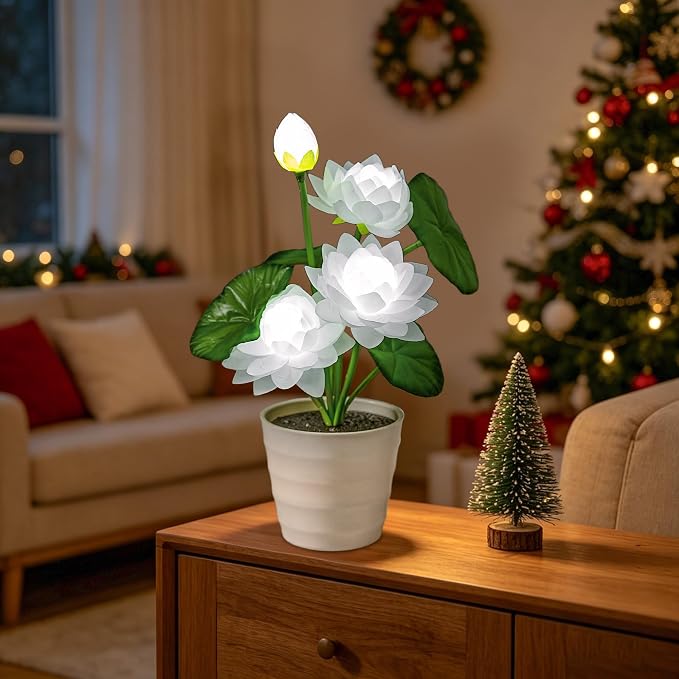 Artificial White Lotus Flower Lamp Flower Night Light - Image 8