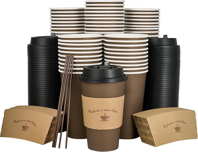 LITOPAK 100 Pack 16 oz Paper Coffee Cups, Drinking Cups by LITOPAK