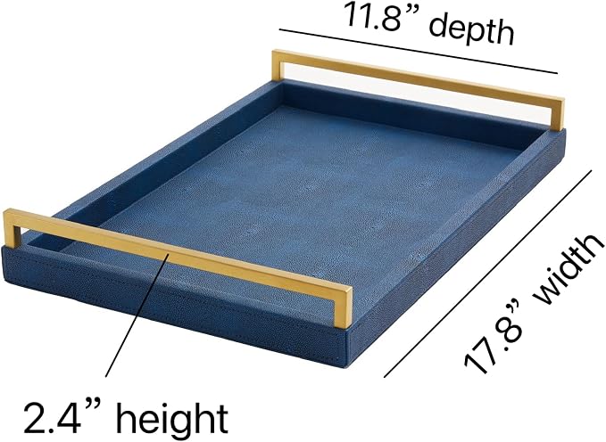 Navy Blue Ottoman Shagreen Leather Coffee Table Tray - Image 2