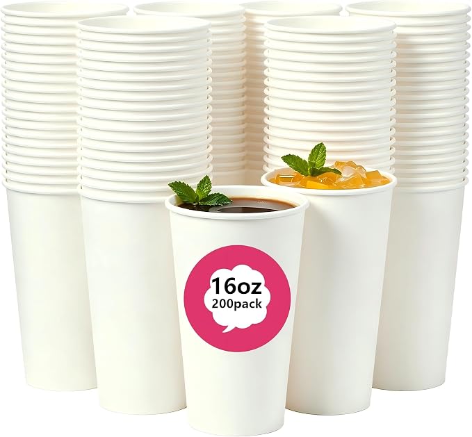16 oz Disposable Paper Cups 200 Pack by CoreQualityOurLifelongPur