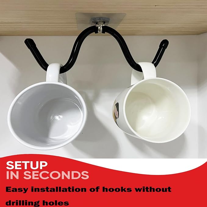 AUXPhome 4pcs Self Adhesive Cup Hooks Cabinet Organizer, Mug Holder Under - Image 3