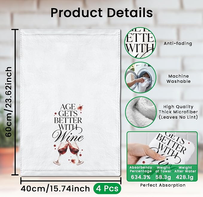 CUTHOLLOW Wine Patterns Decorative Kitchen Towels Set of 4, 15.74"x23.62" Soft - Image 2