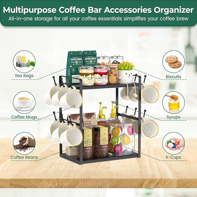 EsLuker.ly 2 Tier Coffee Mug Holder Station Bar Organizer Countertop, Mug Cup - Image 5