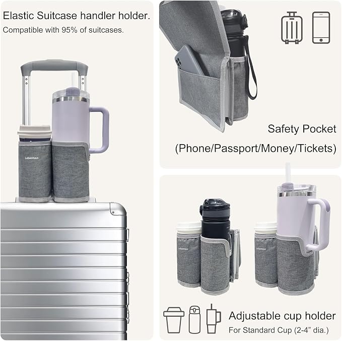2 in 1 Luggage Cup Holder for Suitcase Airplane Cup Holder for Tray Table Drink - Image 3