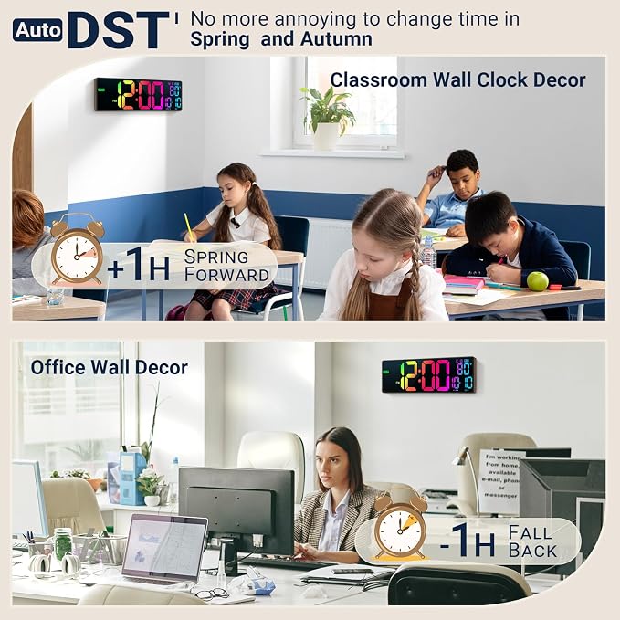 16.5" Large Digital Wall Clock: 11 RGB Color LED Display - Image 5
