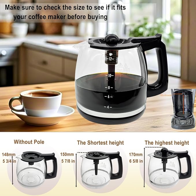 12-Cup Glass Coffee Pot Replacement, Universal and Adjustable, Compatible - Image 4