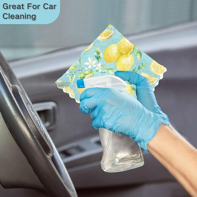 ALAZA Dish Towels Kitchen Cleaning Cloths Yellow Lemon Teal Dish Cloths - Image 6