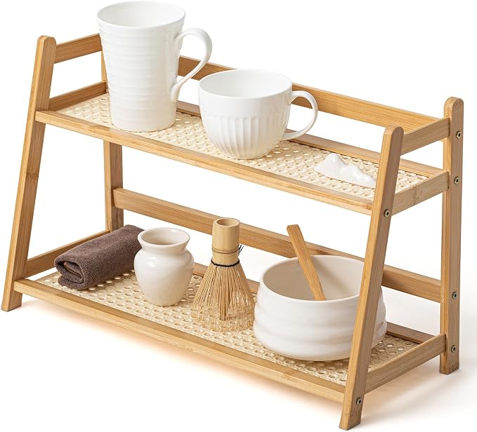 Yalikop 1 Pcs 2 Tier Matcha Station Shelf Bamboo Coffee Mug Stand Countertop by Yalikop