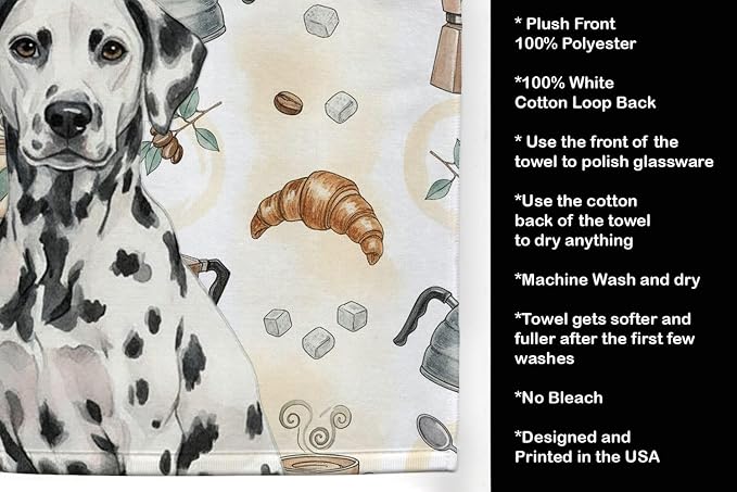 Caroline's Treasures Dalmatian Coffee Bar Kitchen Towel Velour Plush Front and - Image 4