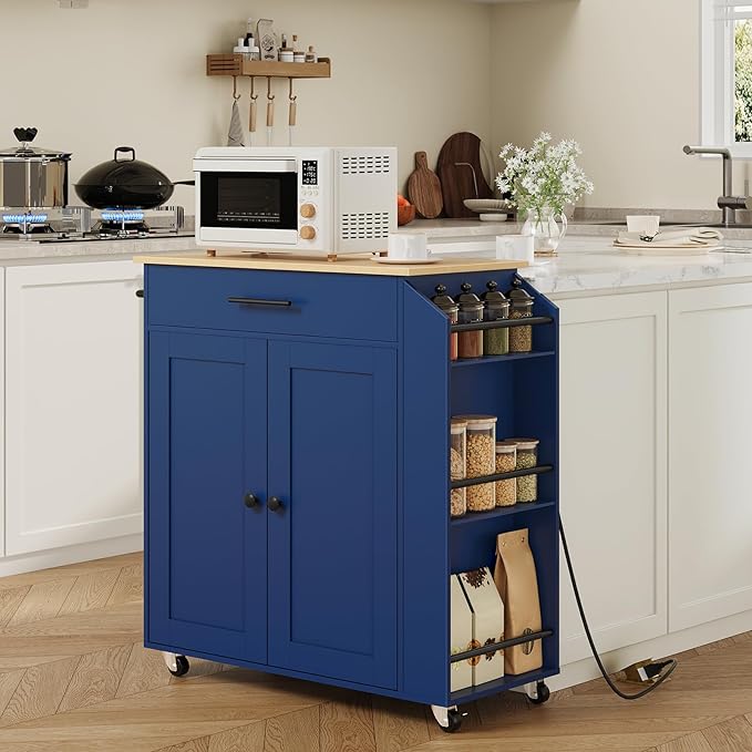 HOOBRO Kitchen Island with Power Outlet, Kitchen Storage Island with Spice Rack - Image 2