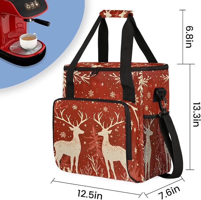 Reindeer And Holly Christmas Coffee Maker Carring Bag, Large Insulated Storage - Image 2