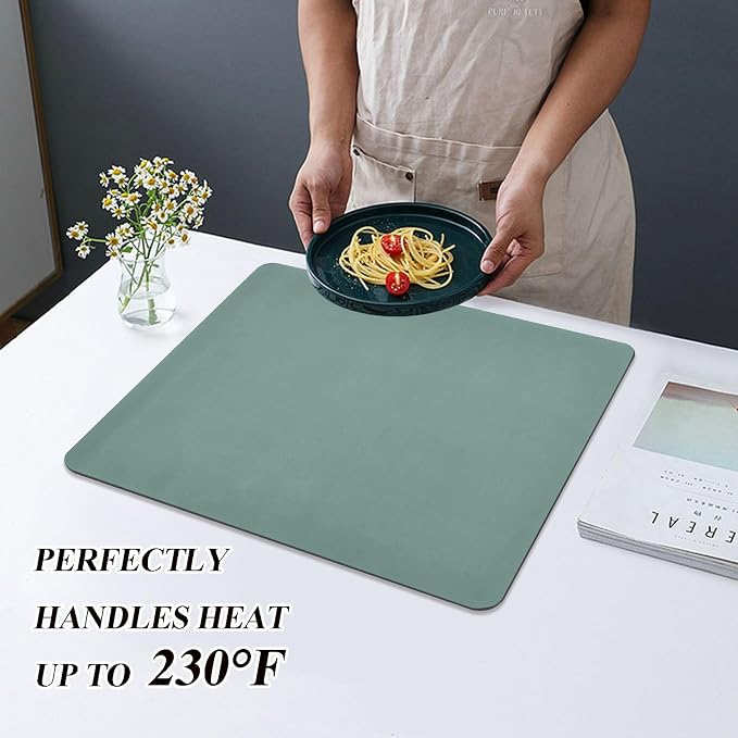 Cyan Dish Drying Mat for Kitchen Counter No-slip Rubber Bottom Coffee Mat Drain - Image 5