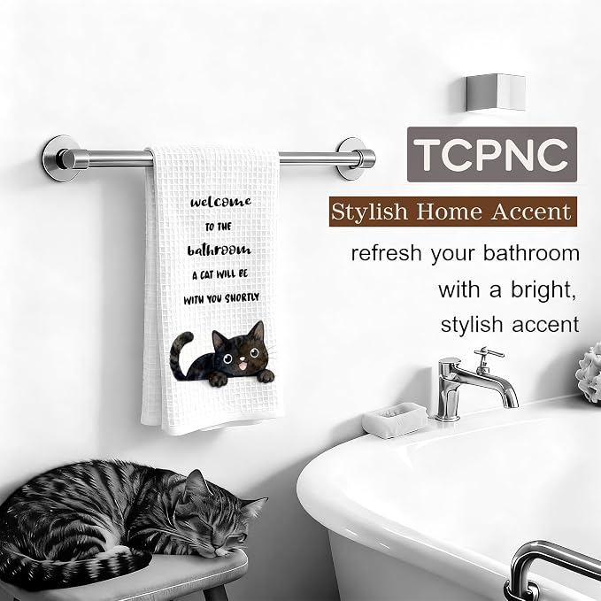 Funny Black Cat Bathroom Towel, Cute Black Cat Hand Towel - Image 6