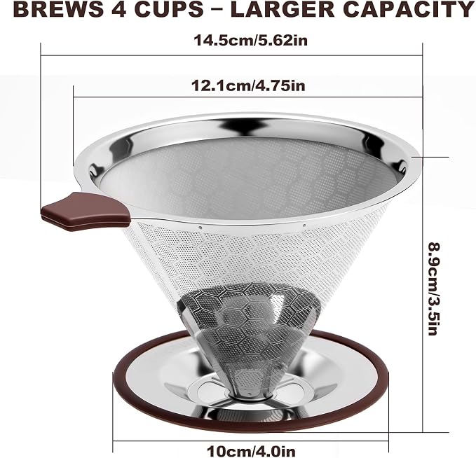 Pour Over Coffee Dripper, Stainless Steel Coffee Filter, Paperless Reusable - Image 3