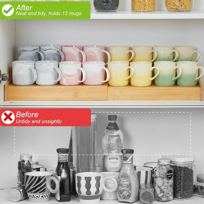 Hongtamoya 2-Tier Expandable Bamboo Mug Holder Coffee Mug Rack Organizer - Image 4
