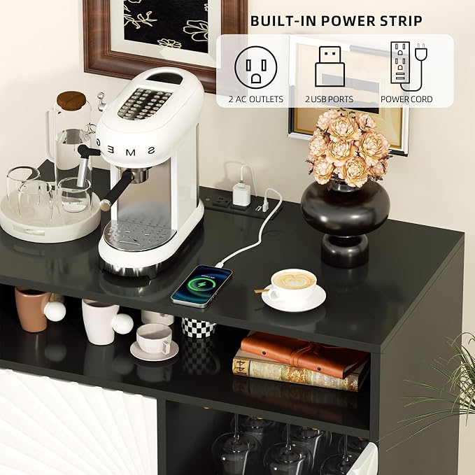 EOYUTLLY Wine Bar Cabinet with Power Outlet & LED Light, Coffee Bar Cabinet - Image 5