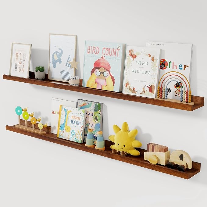Acovy Solid Ash Wood Floating Shelves, Wood Picture Ledge Shelf Set of 2 by Acovy