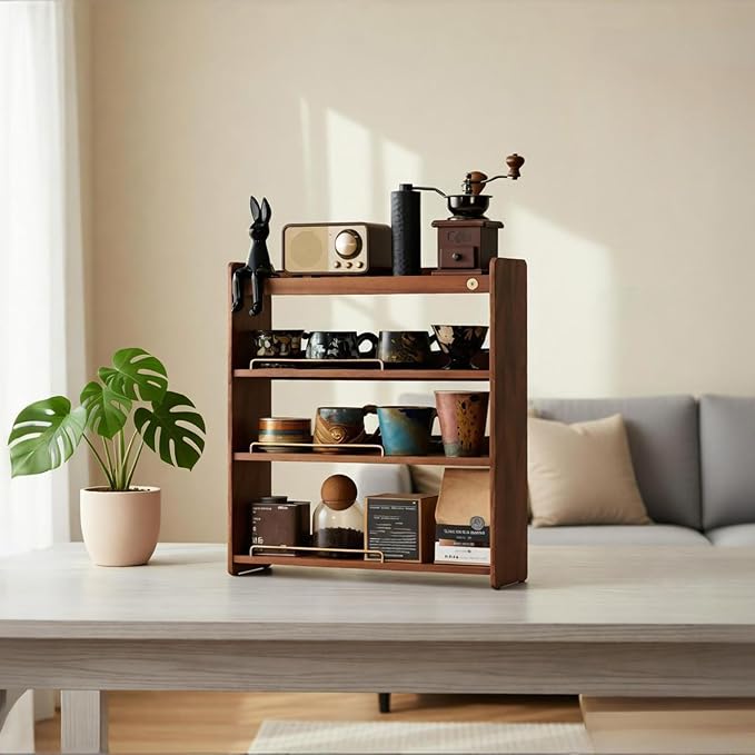 Walnut Wood Coffee Cup Rack, 4-Tier | Coffee Bar Organizer - Image 7
