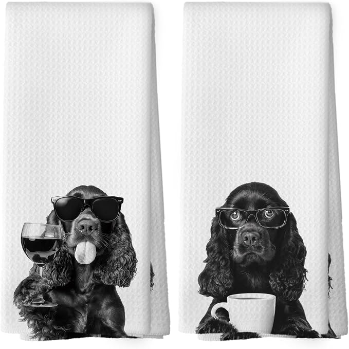 Funny Cocker Spaniel Kitchen Towels Set of 2, Funny Dog Kitchen Accessories by Mcehtle
