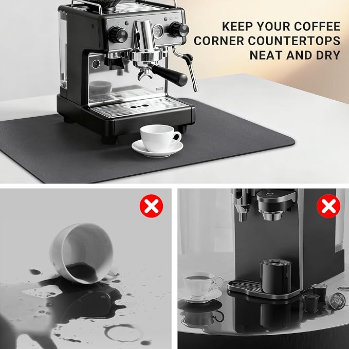 Small Coffee Mat 19x12 Inch, Dark Gray Coffee Maker Mat, Absorbent Hide Stain - Image 5