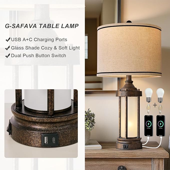 25'' Table Lamps Set of 2 for Living Room Bedroom Farmhouse Metal Lamps - Image 3