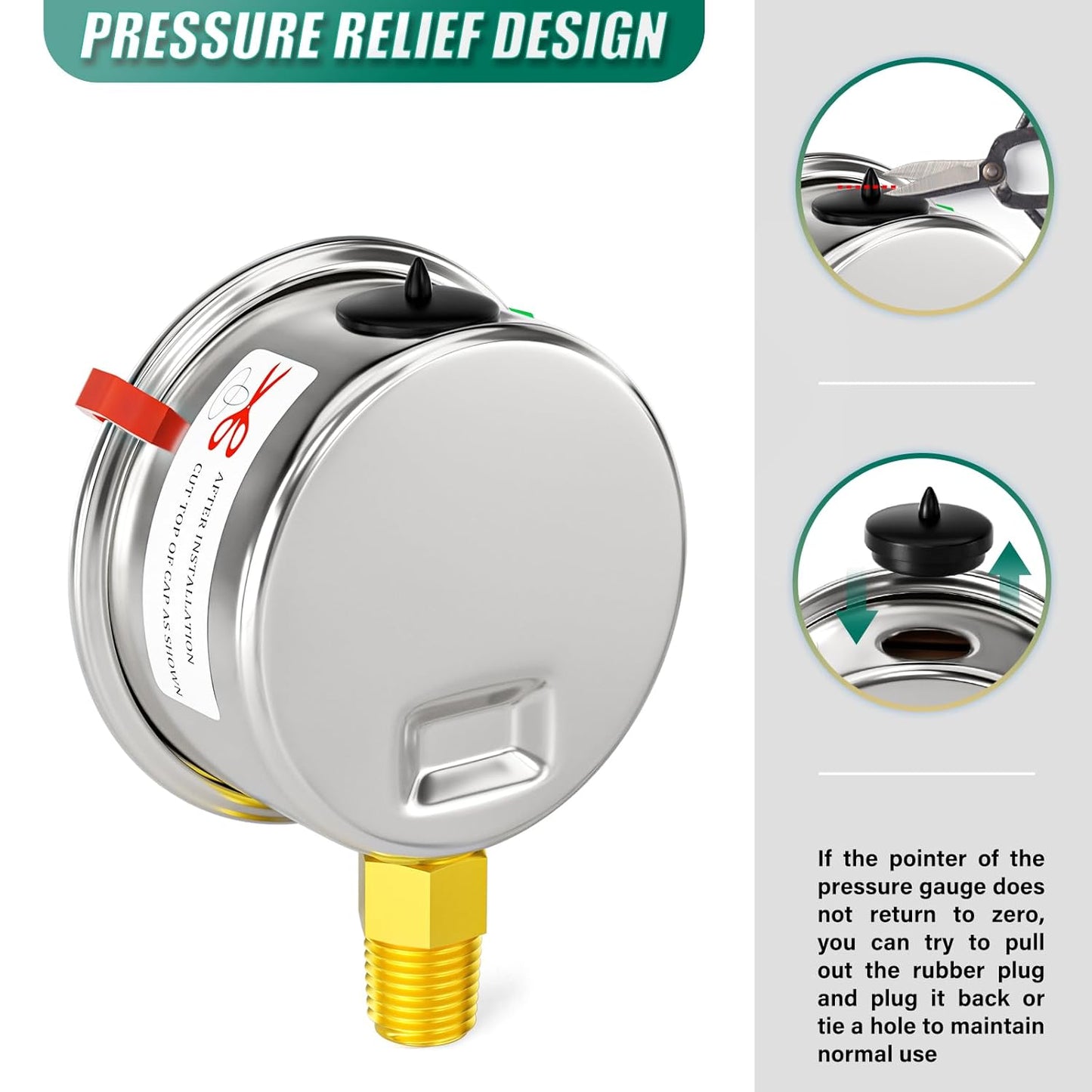 0-300psi Stainless Steel 1/4" NPT 2.5" Dial, Glycerin Liquid Filled Pressure Gauge Lower Mount Designed for Pressure Testing of Water, Oil and Air (with Range Mark Pointer)