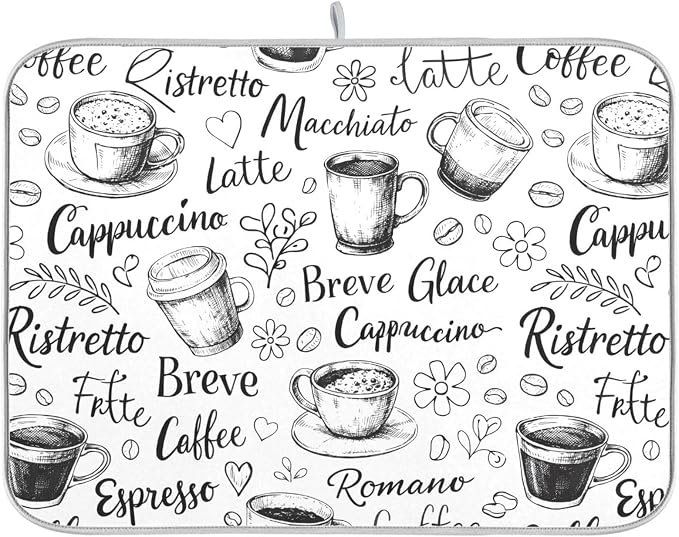Coffee Cups Print Dish Drying Mat by BOENLE-WELCOMEYOURCOMING