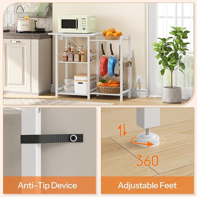 HOOBRO Bakers Rack with Power Outlet, Microwave Stand with Pots Rack, Kitchen - Image 8