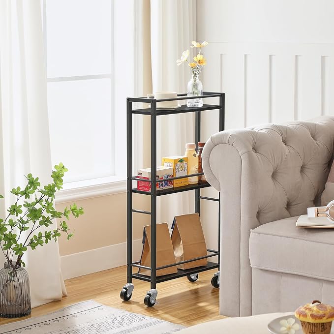 MAHANCRIS Slim Rolling Cart, Mobile Kitchen Cart on Wheels, Narrow Storage Cart - Image 3