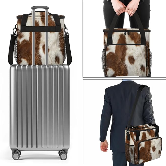 Cow Skin Brown And White Coffee Maker Carring Bag, Large Insulated Storage - Image 7