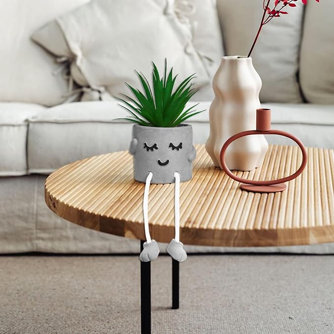 Zerzsy Small Artificial Plants in Cement Pots - Image 4