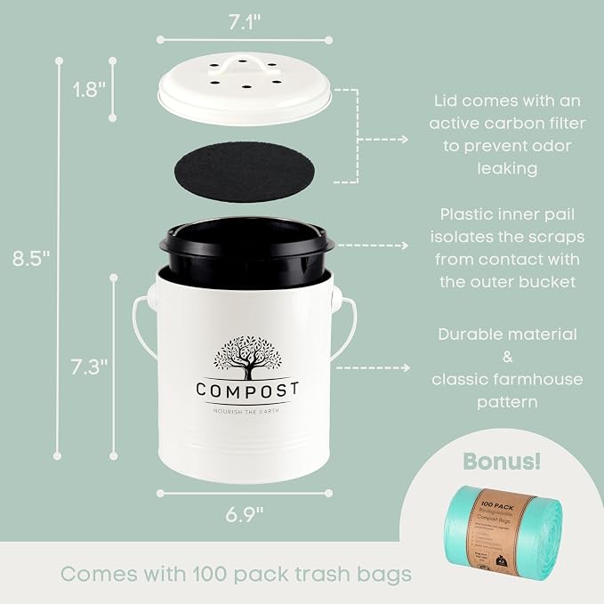 Perfnique Kitchen Compost Bin, 1.3 Gallon Countertop Compost Bin - Image 2