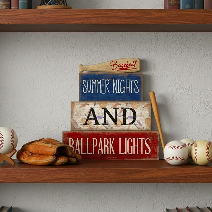 Lineshading 4 Pcs Baseball Decorations Stacked Wooden Blocks Signs - Image 8