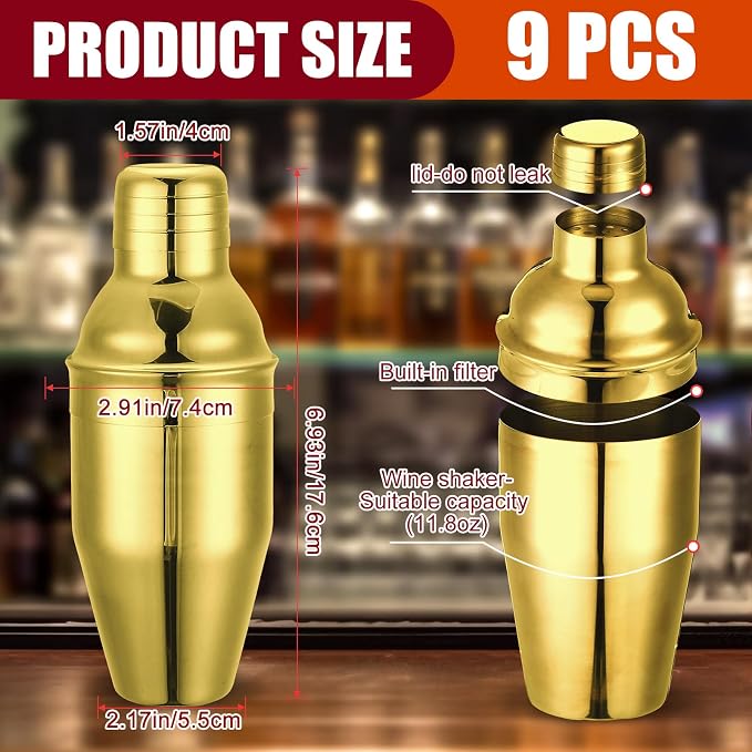 Nitial 9 Pcs Bar Cocktail Shaker Professional Stainless Steel Martini Drink - Image 2