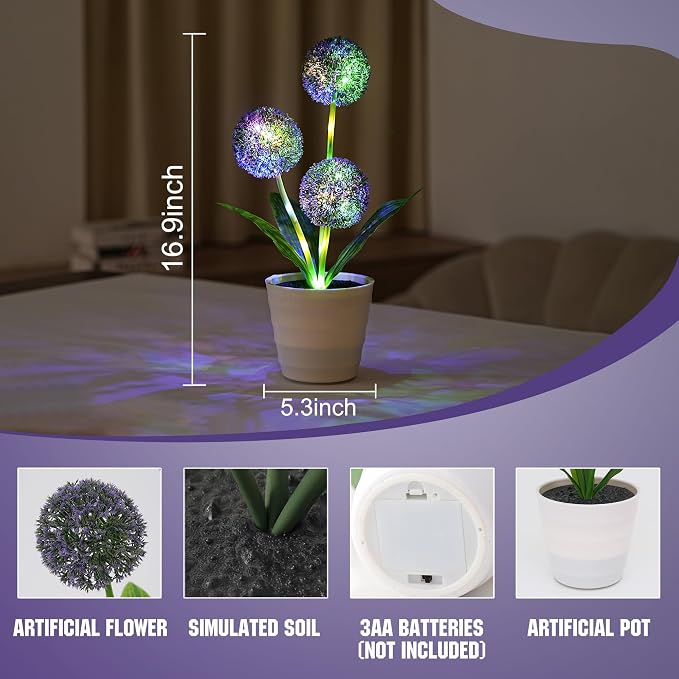Artificial Purple Allium Flower Lamp, Color Changing LED Light - Image 2