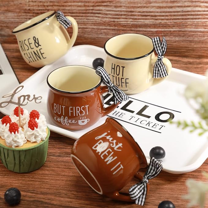 Patelai 4 Pcs Farmhouse Coffee Cups Mini Espresso Cups 5 oz Cute Mugs Set - Image 5