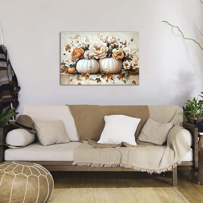 Vintage Fall Flowers Pumpkin Wall Art - Image 4