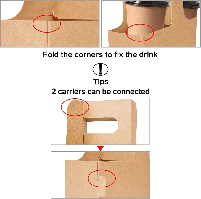 Kaderron Drink Carrier with Handles, Cardboard 2 or 4 Cup Holders, 40 Pack | - Image 4