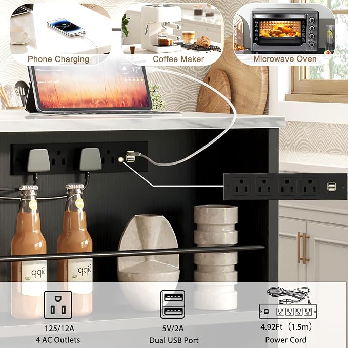 HSH Kitchen Island with 360° Swivel Table & Power Outlet, Rolling Kitchen - Image 5