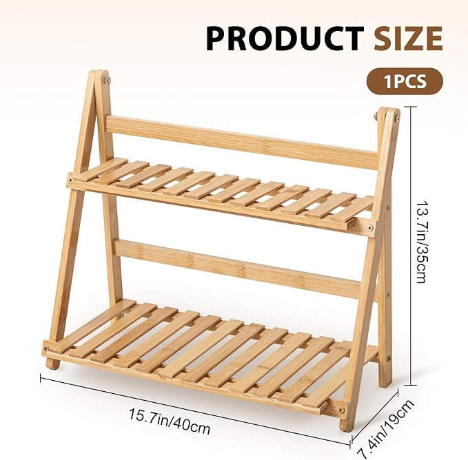 Yalikop Matcha Station Shelf, 15.7'' Coffee Station Organizer, 2 Tiers Bamboo - Image 5