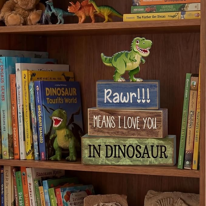 Lineshading 4 Pcs Dinosaur Table Decorations Wooden Dinosaur Decor Dino Safari - Image 7